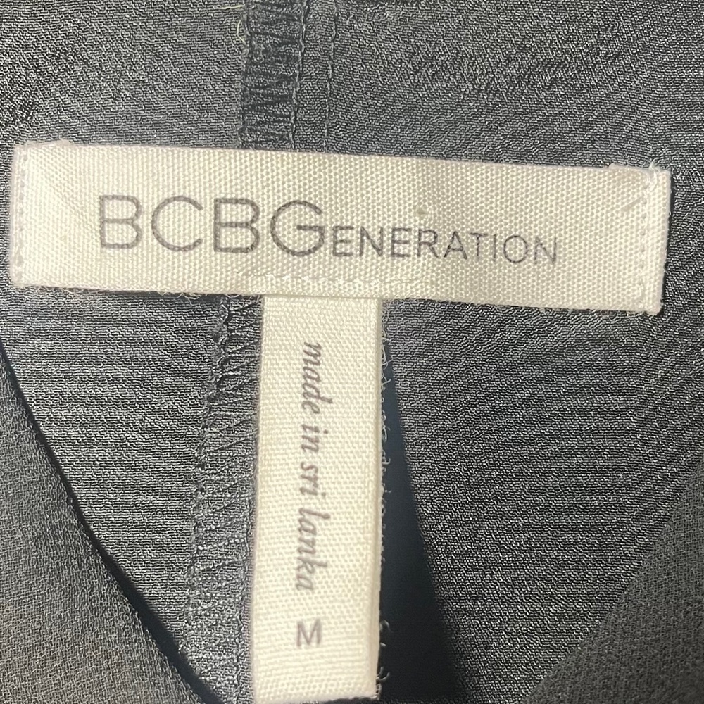 BCBGenerations Women’s Black Blouse. V neck front and back. Tie. Sheer sleeves. - Picture 4 of 8